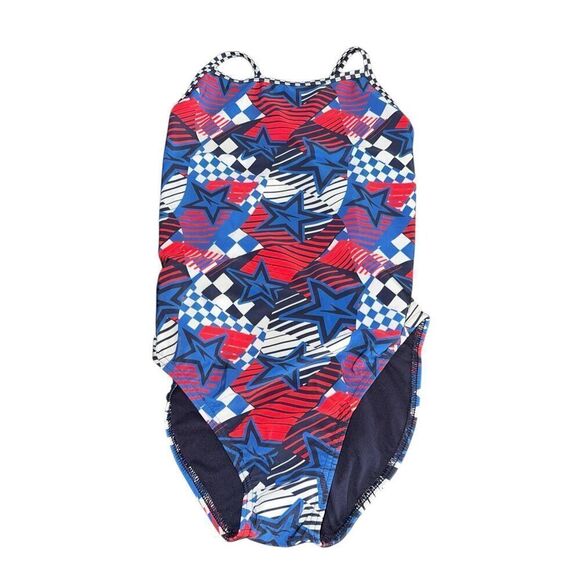 SPEEDO 34 M Large Womens One Piece Swimming USA Collection Logo red white blue - Picture 2 of 5